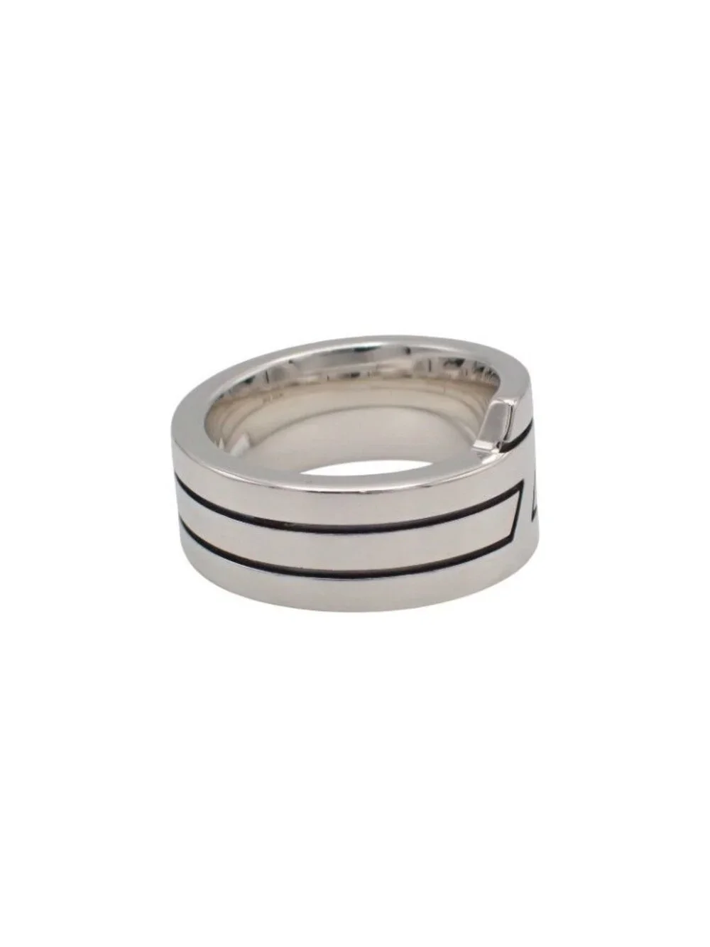 Hermes Italique Ring 50 Vintage 925 Sterling Silver Logo Black Simple Out of